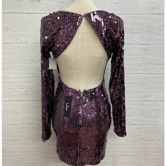 Lulu's NWT All Over Sequin BodyCon Mini Dress Backless V Neck Size Medium Party - Picture 2 of 16